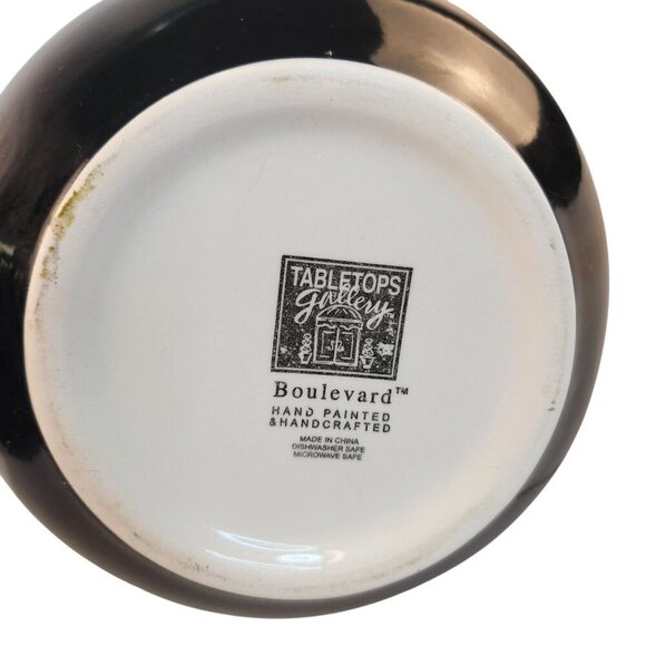 Tabletops Gallery Boulevard Hand Painted Black Ceramic Pitcher With Cherry & Pol - Picture 7 of 8